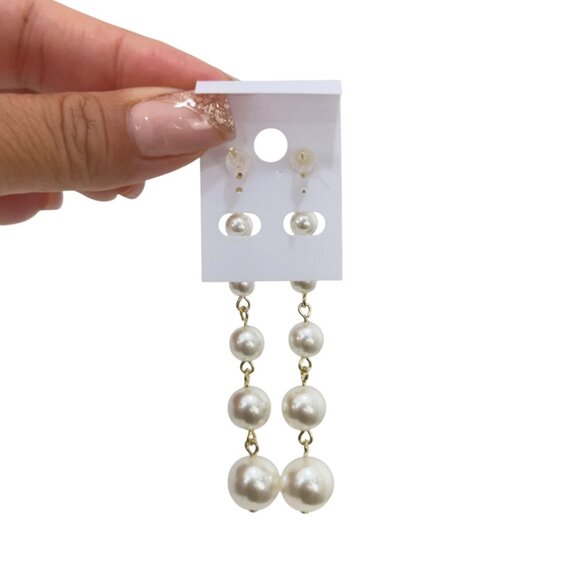 NEW Gold Filled Elegant Cascading Faux Pearl Drop Earrings - Picture 7 of 10